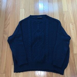 Navy Wooden Ships sweater with cable stiching